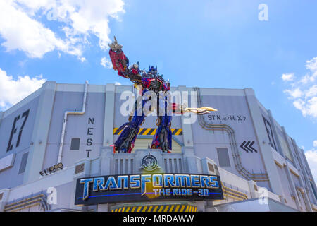 ORLANDO, FLORIDA, USA - MAY 08, 2018: Universal Studios. Entrance of Transformers 3D ride. Stock Photo