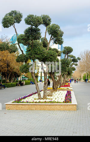 Baku, Azerbaijan - March 11, 2018: View of Baku boulevard in spring Stock Photo
