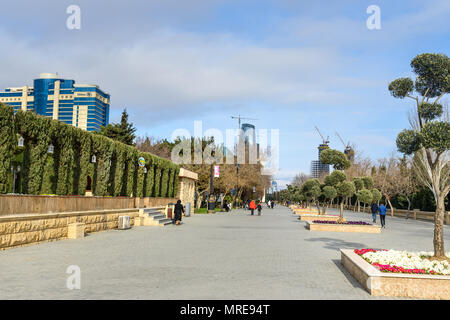 Baku, Azerbaijan - March 11, 2018: View of Baku boulevard in spring Stock Photo
