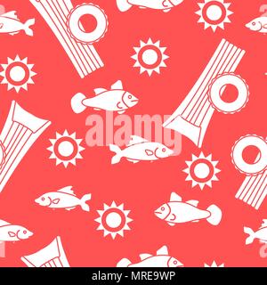 Seamless pattern with inflatable mattress, inflatable circle. Summer leisure. Stock Vector