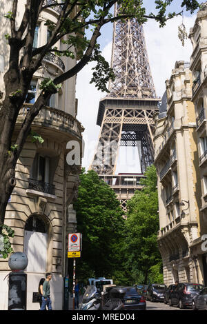 Eiffel Tower as seen from Avenue de Suffren in Paris, France. Stock Photo