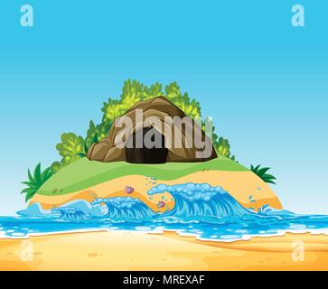A Mystery Cave on Island illustration Stock Vector