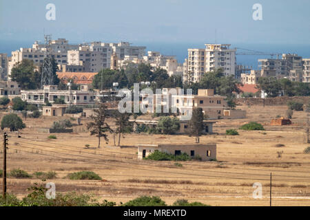 No mans land and restricted area of the UN buffer zone in the green line dividing north and south Cyprus at Famagusta Stock Photo