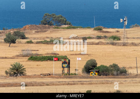 No mans land and restricted area of the UN buffer zone in the green line dividing north and south Cyprus at Famagusta Stock Photo