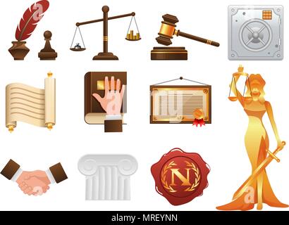 Law justice and order realistic icons set Stock Vector