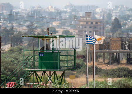 No mans land and restricted area of the UN buffer zone in the green line dividing north and south Cyprus at Famagusta Stock Photo