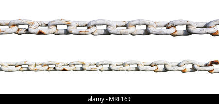 Old chain covered in white cracked paint. Isolated on white background Stock Photo