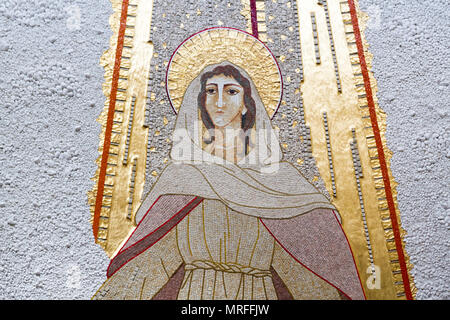 Caklov, Slovakia. 13 May 2018. The mosaic of the Assumption of Virgin Mary. The parish church of the Assumption of Virgin Mary. Stock Photo