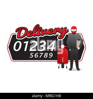 Delivery man courier service with call number icon. Vector illustration ...