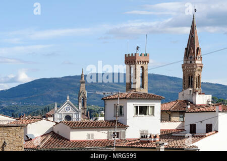 Cityscape over rooftops, Basilica di Santa Croce di Forenze, Bargello Musuem, Chiesa dell Badia Florentina, Florence, Tuscany, Italy, Europe, Stock Photo