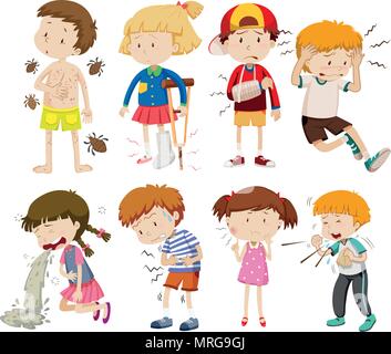 A Set of Sick Children illustration Stock Vector