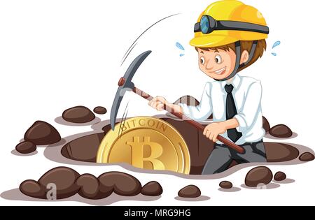 An Office Worker Mining Bitcoin illustration Stock Vector