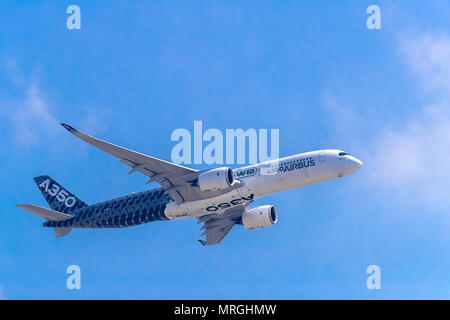 Zhuhai, GuangDong, China - November 02, 2016:  Airbus A350 shows demonstration flight at Airshow China 2016 Stock Photo