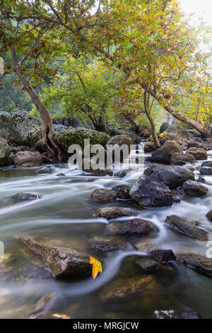 Malibu Creek flows from the rock pool at Malibu Creek State Park in the Santa Monica Mountains. Stock Photo