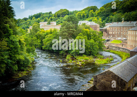 View of New Lanark Heritage Site, Lanarkshire in Scotland, United Kingdom Stock Photo