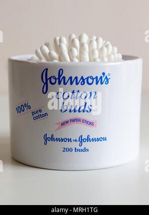 Johnson's Cotton Buds now have paper sticks instead of using plastic Stock Photo