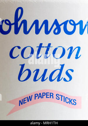 Johnson's Cotton Buds now have paper sticks instead of using plastic Stock Photo
