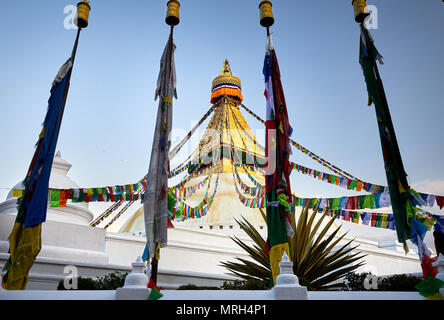 Bodnath Buddhist Stupa with prayer flags in Kathmandu Stock Photo