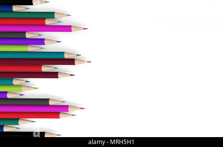 Colored pencils on white background with space for text, Colored pencils with copy space on white background Stock Photo