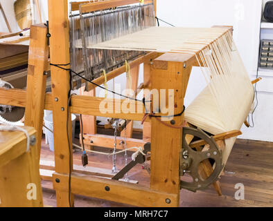 Loom used for weaving Southwestern, Native American blankets. Town of Chimayó, along the High Road between Santa Fe and Taos, New Mexico, USA. Stock Photo