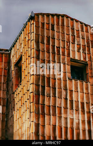 facade of red tiles, hervas-caceres Stock Photo