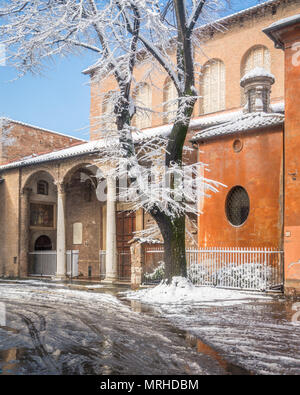 Snow in Rome on Febryary 2018, Basilica of Saint Sabina, historical church on the Aventine Hill. Stock Photo