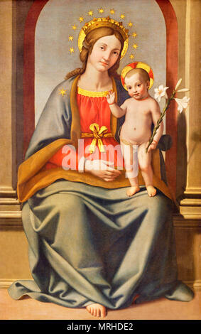 MODENA, ITALY - APRIL 14, 2018: The painting of Madonna (Madonna del Giglio) in church Chiesa di San Pietro Stock Photo