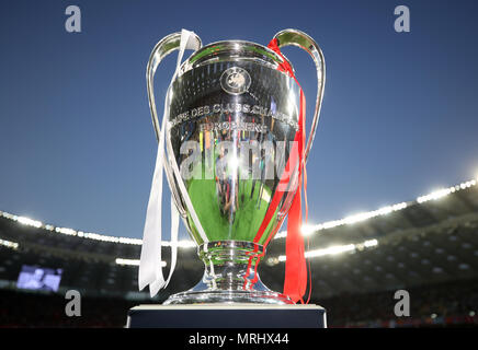 The Champions League trophy on display prior to the UEFA Champions League Final at the NSK Olimpiyskiy Stadium, Kiev. Stock Photo