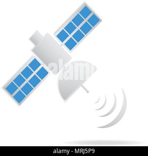 The satellite isolated on white background vector flat design illustration. Good concept for business connected. Detailed satellite on white backgroun Stock Vector