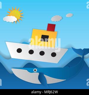 Summer background with fish jumping out from water. Stock Vector