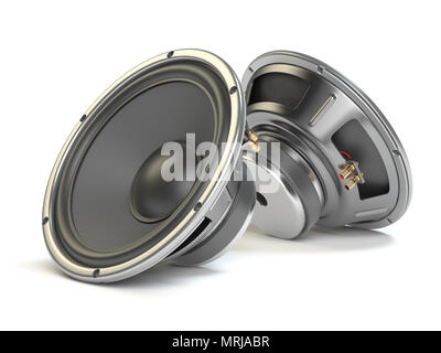 Sound speakers. Multimedia acoustic  loudspeakers isolated on white  background. 3d illustration Stock Photo