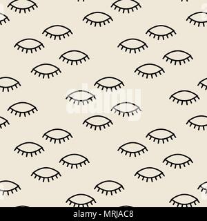 Line seamless monochrome eyelash pattern background eps10 Stock Vector