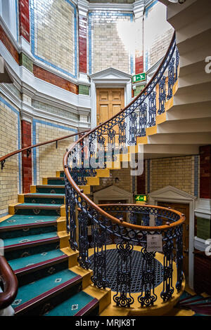 Aerial view of spiral staircase in Channing Hall, Surrey Street, Sheffield, Yorkshire, UK taken on 18 May 2018 Stock Photo