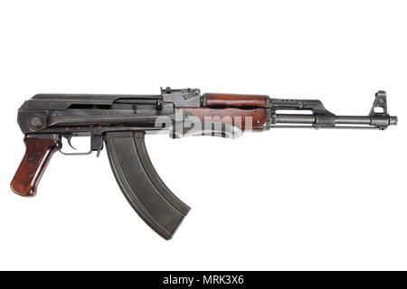 Rare first model AK - 47 assault rifle isolated on white Stock Photo