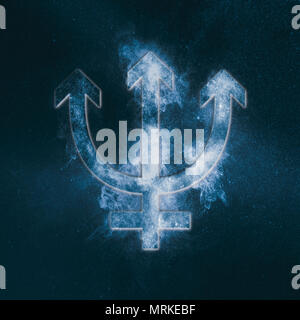 Planet Neptune Symbol. Neptune sign. Abstract night sky background. Stock Photo