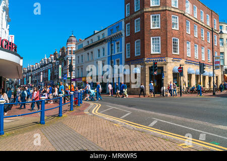 EASTBOURNE, SUSSEX, UK - MAY 20,2018: Street view in Eastbourne - a town, seaside resort and borough in the county of East Sussex on the south coast o Stock Photo