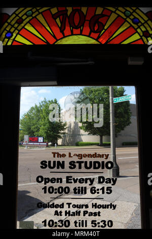 Glass door of legendary Sun Studio in Memphis.Tennessee.USA Stock Photo