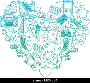 degraded line old retro things decoration inside art heart Stock Vector