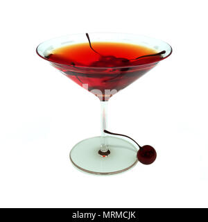 Cocktail Manhattan or Rob Roy style with cherries isolated on a white background , 300 D.P.I Stock Photo