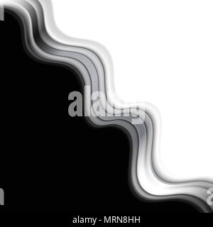 Black and white background with metallic wave. Vector silver design Stock Vector