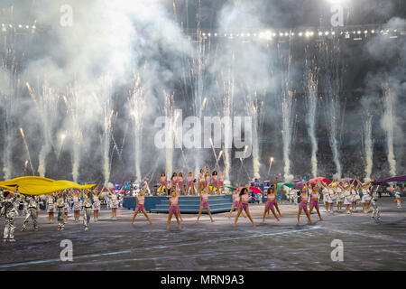 Kiev, Ukraine. 26th May, 2018. Dua Lipa performs before the UEFA Champions League Final match between Real Madrid and Liverpool at Olimpiyskiy National Sports Complex on May 26th 2018 in Kyiv, Ukraine. (Photo by Daniel Chesterton/phcimages.com) Credit: PHC Images/Alamy Live News Stock Photo