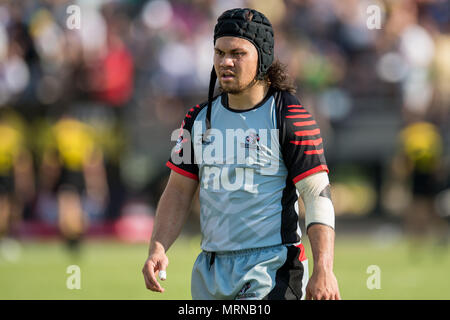 Houston, TX, USA. 26th May, 2018. Don Pati of the Utah Warriors during a Major League Rugby match between the Houston SaberCats and the Utah Warriors at Dyer Stadium in Houston, TX. The Warriors won the game 36 to 30.Trask Smith/CSM/Alamy Live News Stock Photo