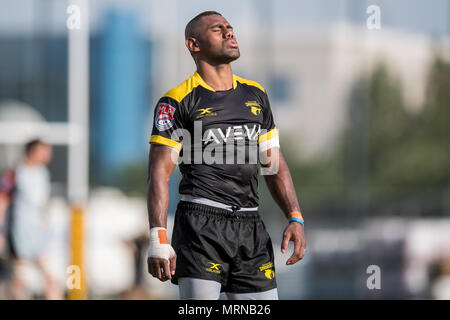 Houston, TX, USA. 26th May, 2018. Josua Vici of the Houston SaberCats during a Major League Rugby match between the Houston SaberCats and the Utah Warriors at Dyer Stadium in Houston, TX. The Warriors won the game 36 to 30.Trask Smith/CSM/Alamy Live News Stock Photo