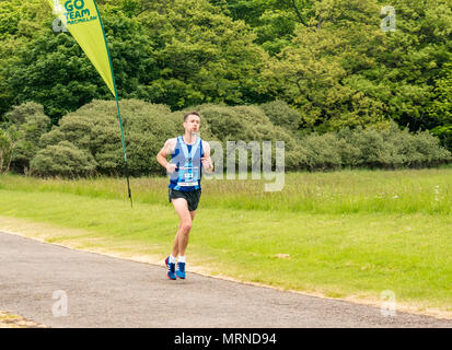 Edinburgh Marathon Festival, 26th May 2018. Gosford Estate, East Lothian, Scotland, UK. Marathon front runner at Mile 18. A tired looking Gregor Yates, who finished 7th in the race Stock Photo