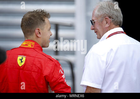 Motorsports: FIA Formula One World Championship 2018, Grand Prix of Monaco,  #5 Sebastian Vettel (GER, Scuderia Ferrari), Dr. Helmut Marko (AUT, Aston Martin Red Bull Racing), 26.05.2018. | usage worldwide Stock Photo