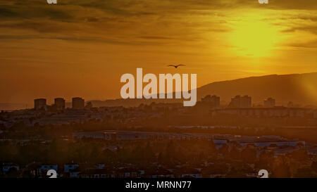 Glasgow, Scotland, UK 27th May.UK Weather: End of day sunshine over the western Kilpatrick hills with  the towers of Clydebank with the Drumchapel housing estate of Glasgow in the foreground at the end of a great day of weather. Gerard Ferry/Alamy news Credit: gerard ferry/Alamy Live News Stock Photo