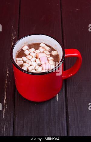 Hot chocolate with marshmallows on the black background Stock Photo
