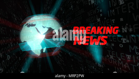 Breaking news graphics. Globe and title on dynamic information and media keywords. Stock Photo