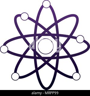 Atom science symbol in purple lines Stock Vector