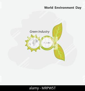 Gear,Infinite and Green concept.Globe and Leaf sign. World Environment day concept vector logo design template.June 5st World Environment day concept. Stock Vector